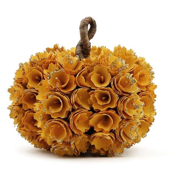 Orange floral pumpkin with a wrapped stem handle