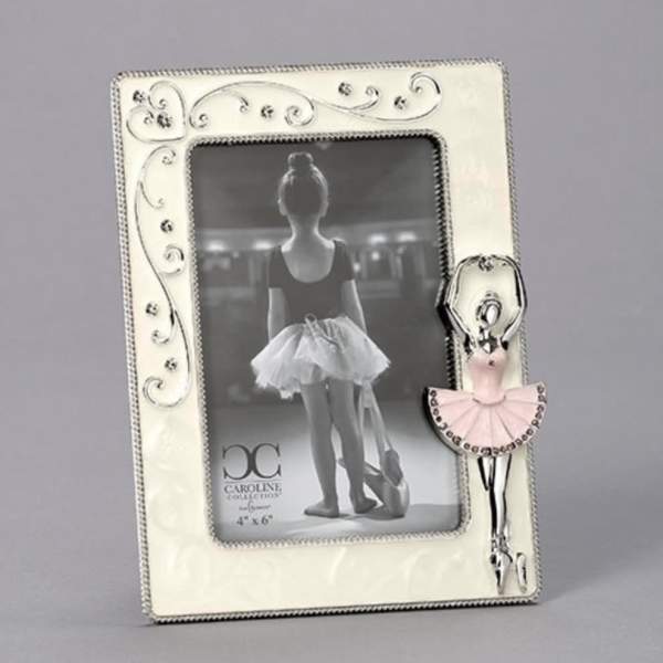Decorative photo frame with a ballerina figurine on the side