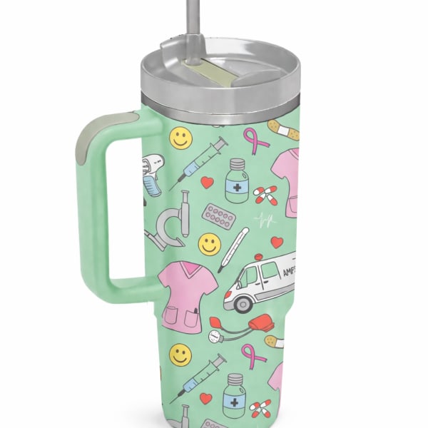Nurse 30 oz. Tumbler with Straw and Handle - Green
