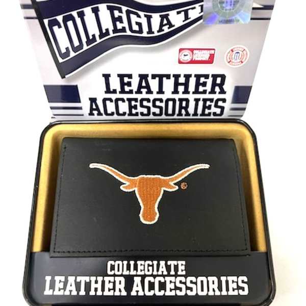 Texas Longhorns leather accessory gift set in a tin