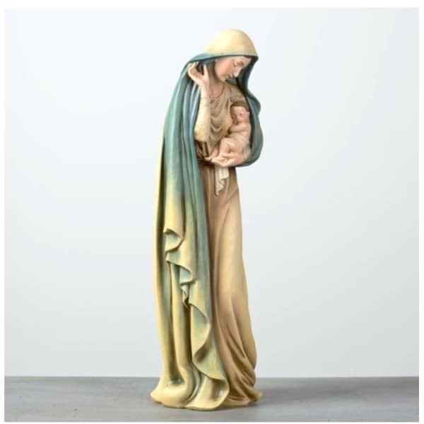 Statue of a robed woman holding a baby