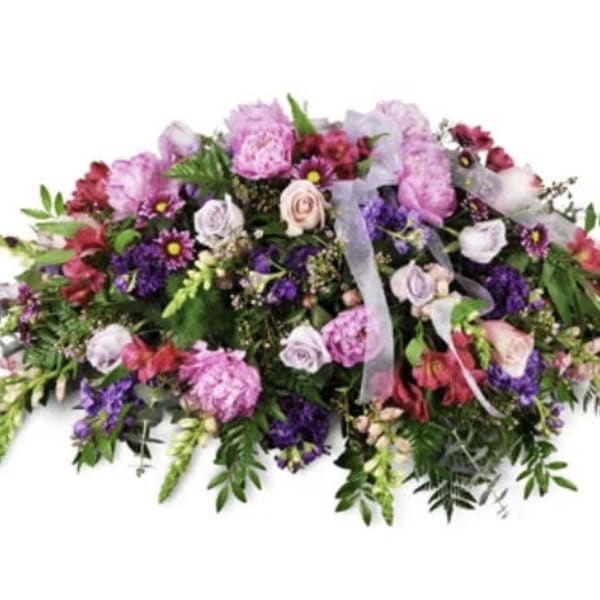 Large mixed floral spray with pink, purple, and white blooms