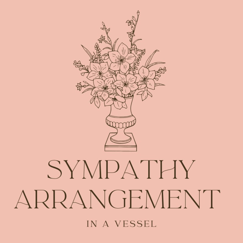 Line drawing of a floral arrangement in a vase on a pink background