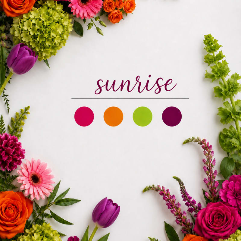 Colorful floral border around the word sunrise on a white background