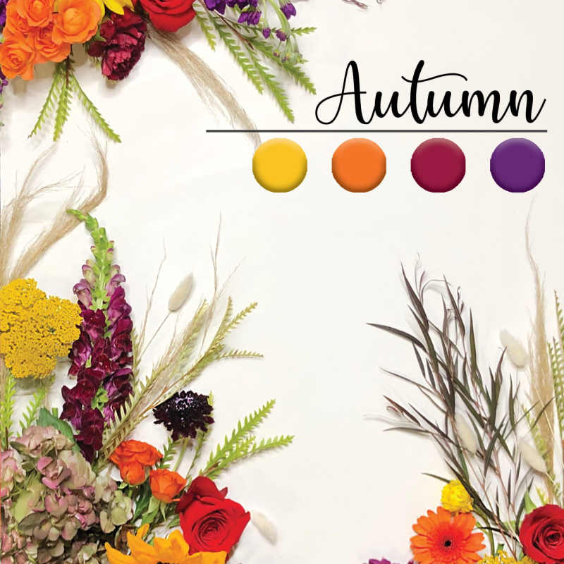 Autumn floral arrangement with sunflowers, roses, and purple blooms