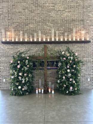 Cross Arch & Cylinder Rentals with Flower Decor