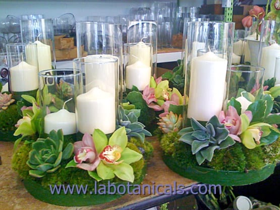 Succulent and Orchid Candle Centerpiece