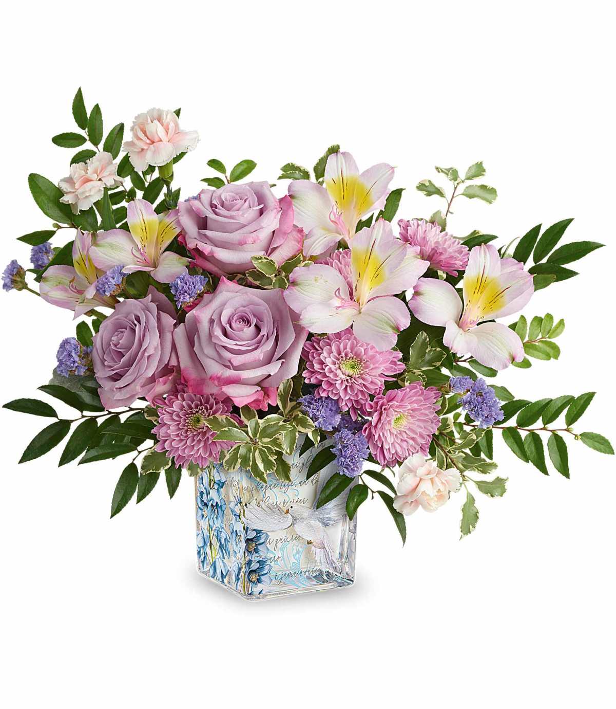 Soft sympathy arrangement prepared in our Magnolia shop for a service in Magnolia, TX.