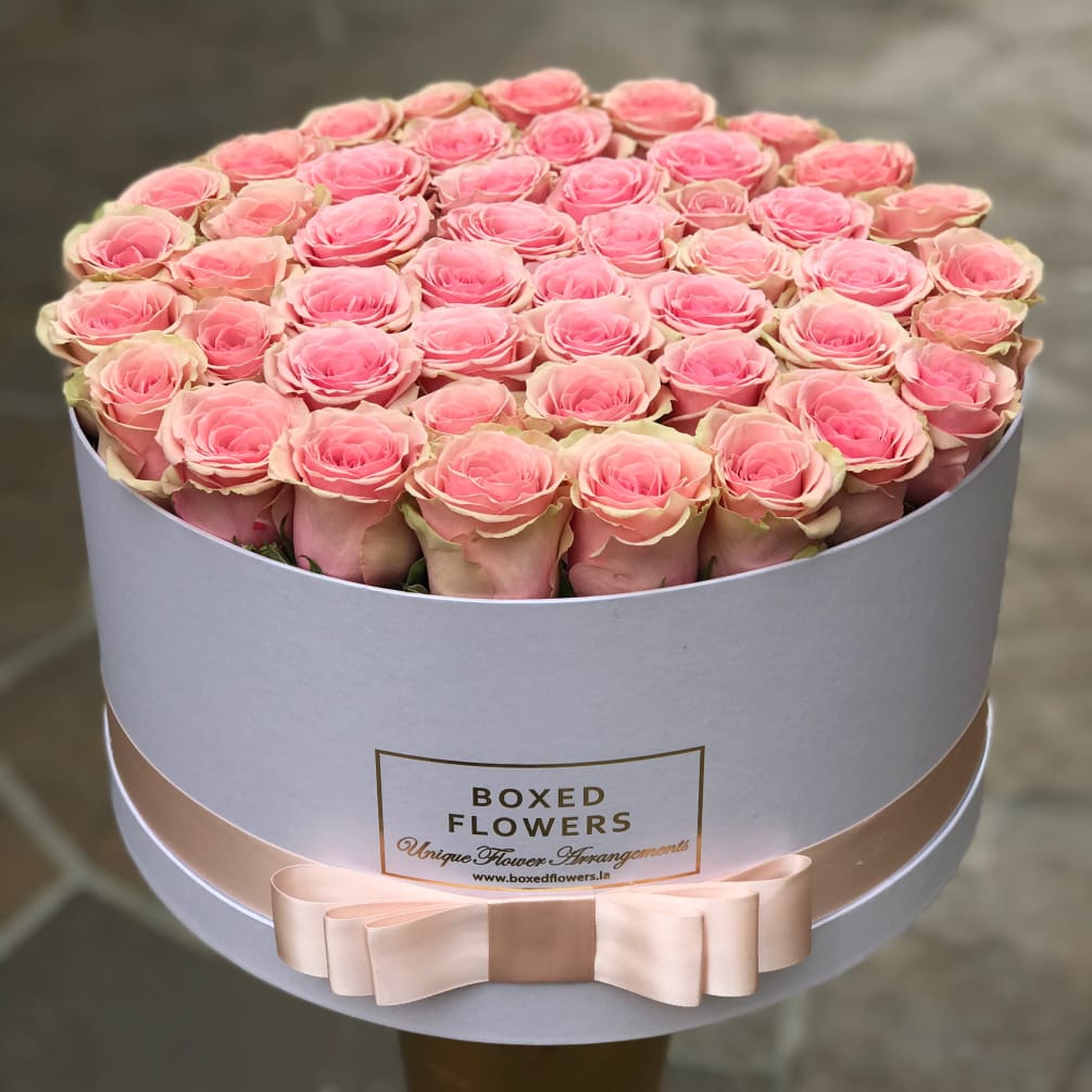 Signature Matte White Box With 50 Roses By Boxed Flowers And Sweets