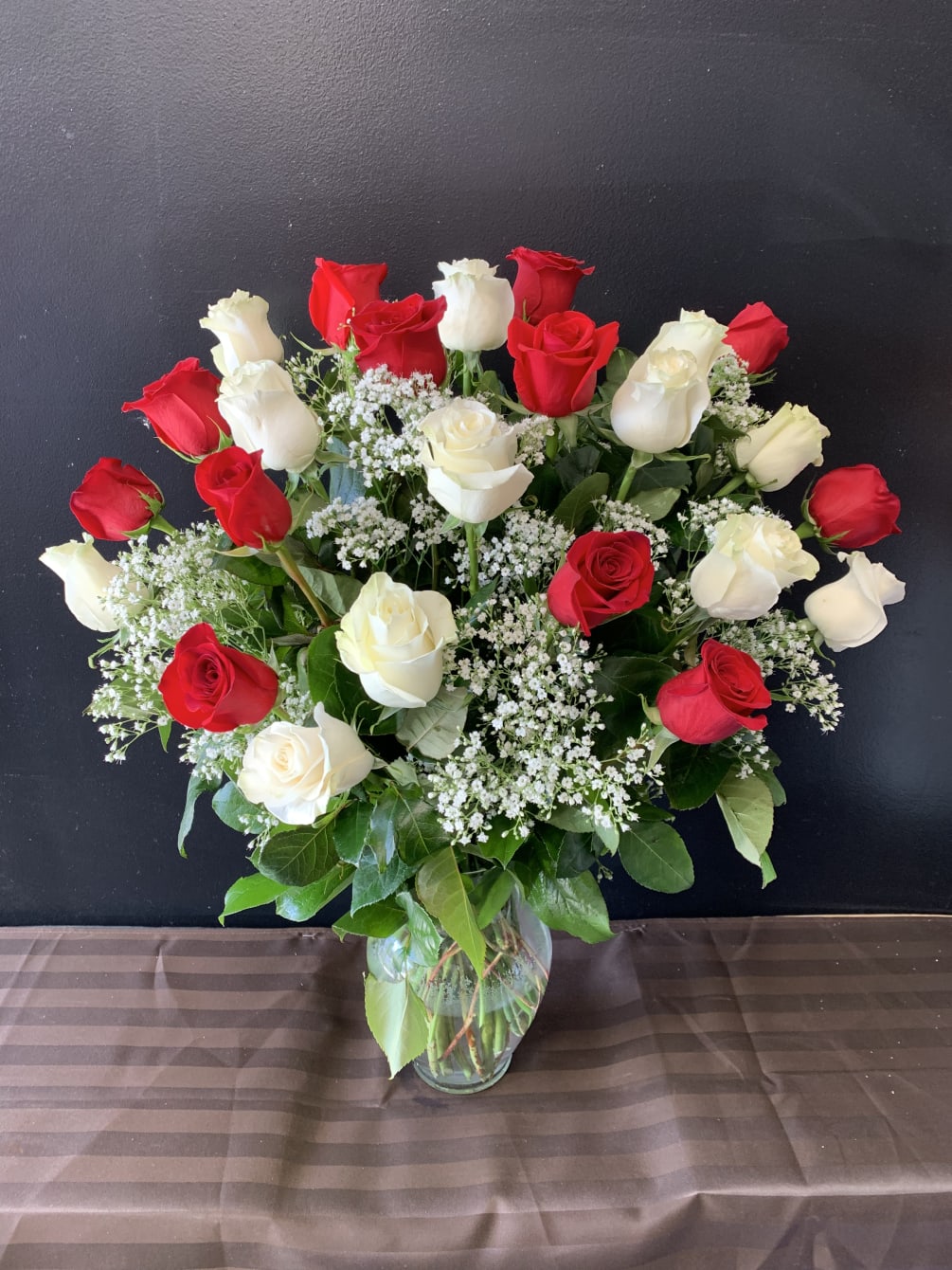 Classic Red And White 2 Dozen Roses By Lovely Blooms Decorations Corp
