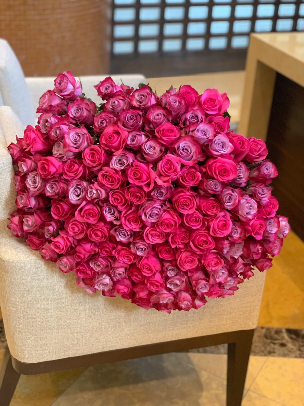 100 Lavender And Hot Pink Roses Bouquet Long Stem Roses Bouquet By Luxury Flowers Miami