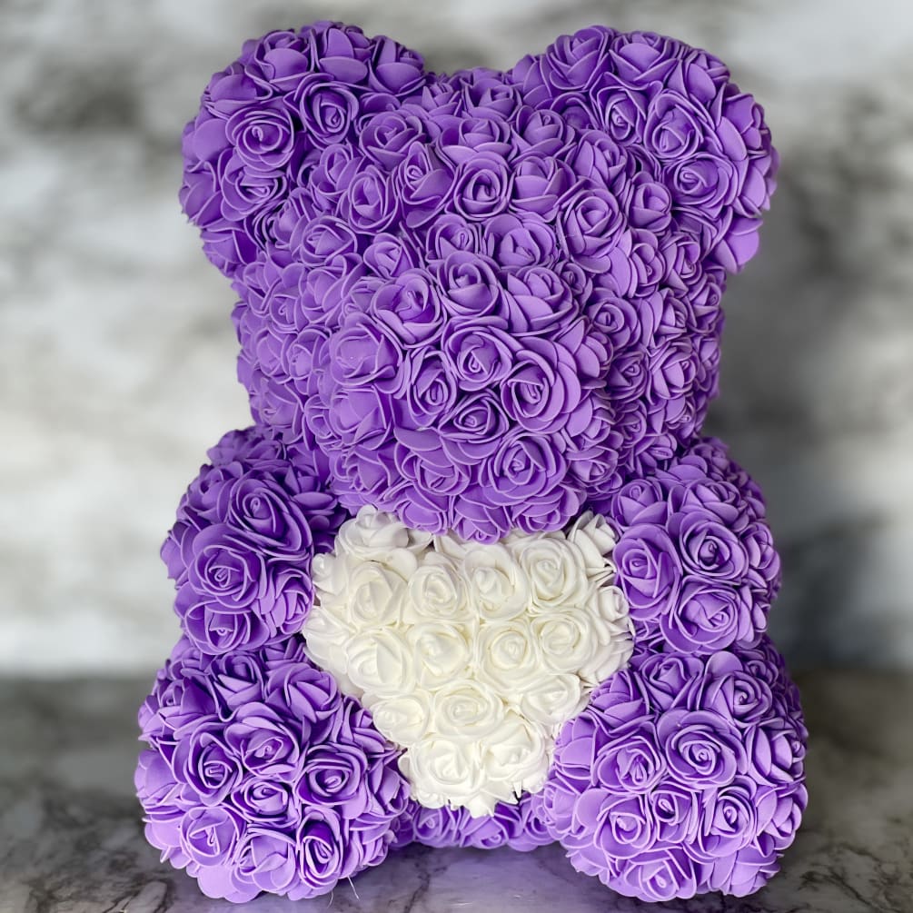 purple rose bear with heart