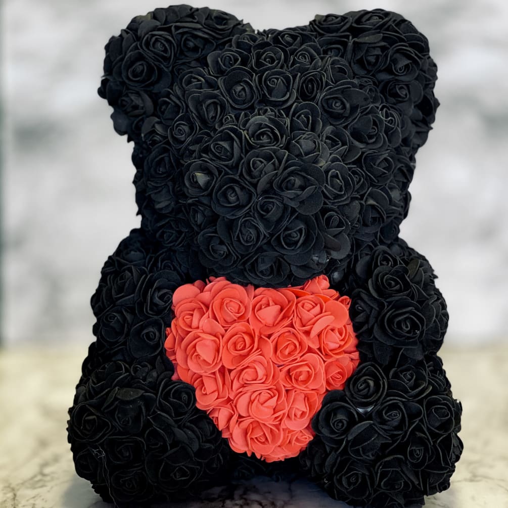 black rose teddy bear