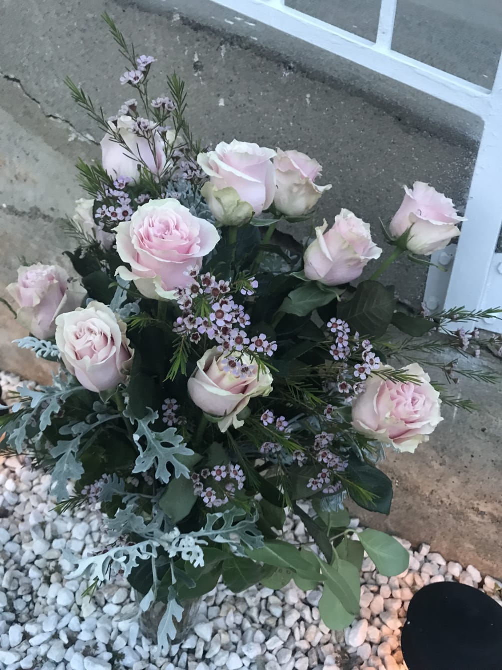What a beautiful surprise. This bouquet with picture perfect soft pink roses