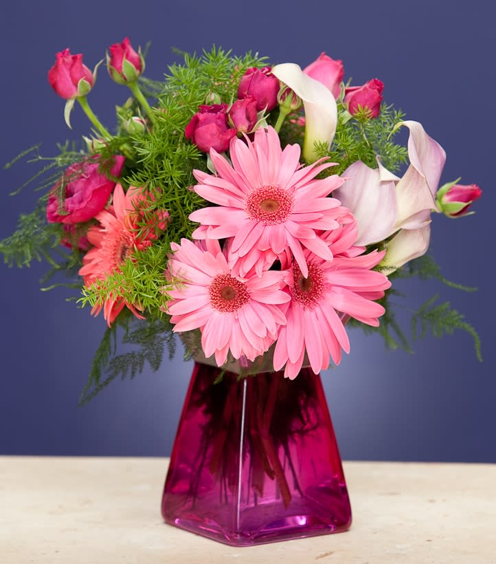 A lush mixture of Grebera Daisies and Mini Calla Lilies that will