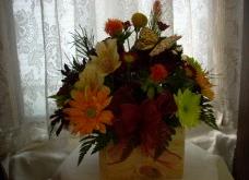 mixed bouquet, assorted colors, assorted containers, seasonal flowers and colors