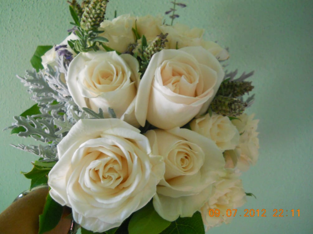 6 roses any color hand tied bouquet