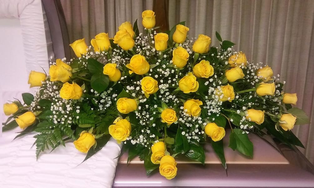 Yellow Rose Casket Spray By Weathers Flower Market