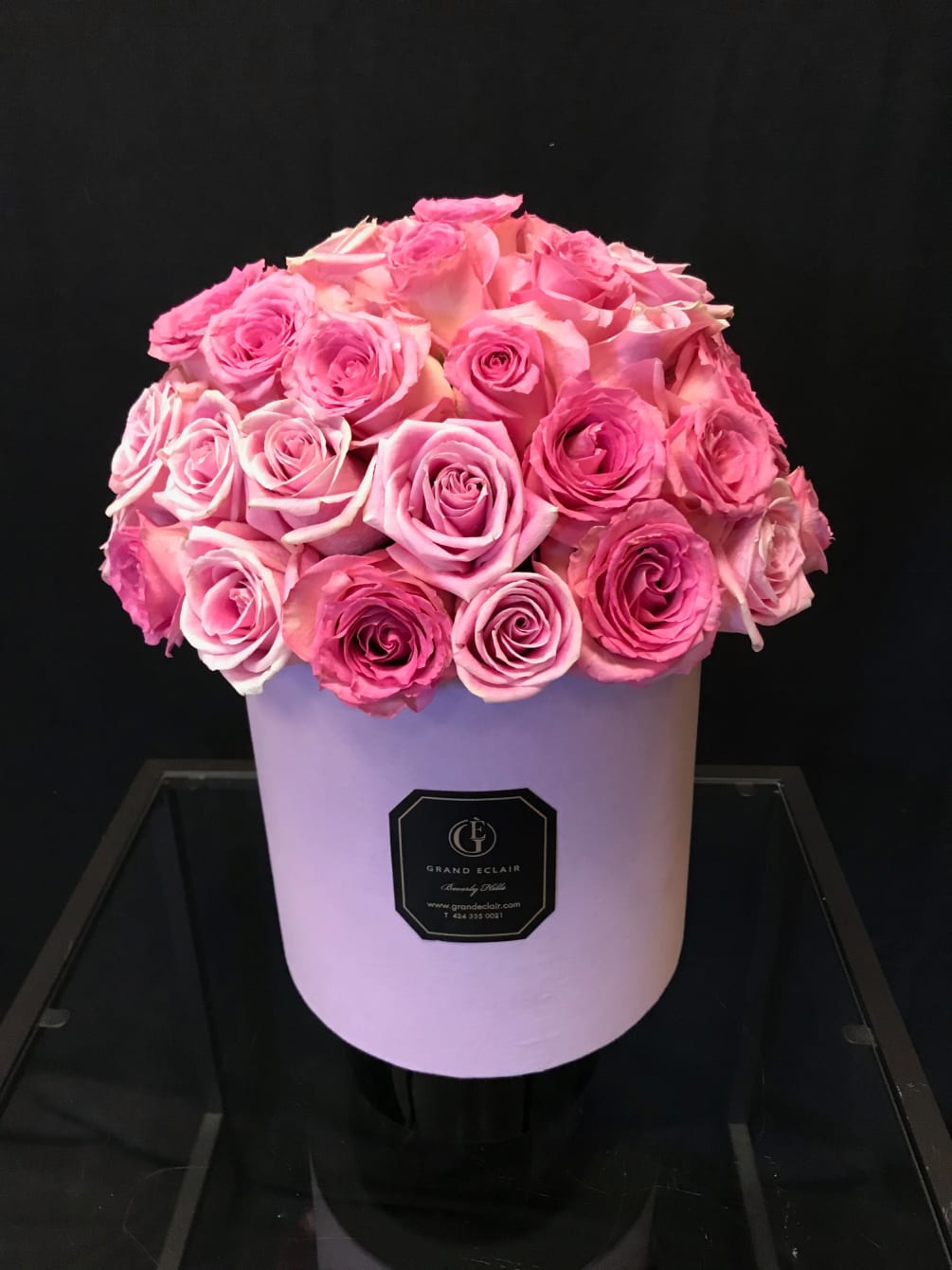 All shades of pink roses in a delicate arrangement 