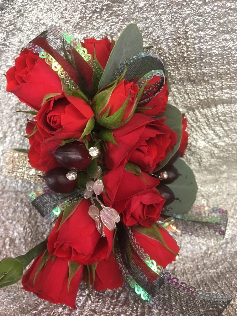 Red and black corsage top