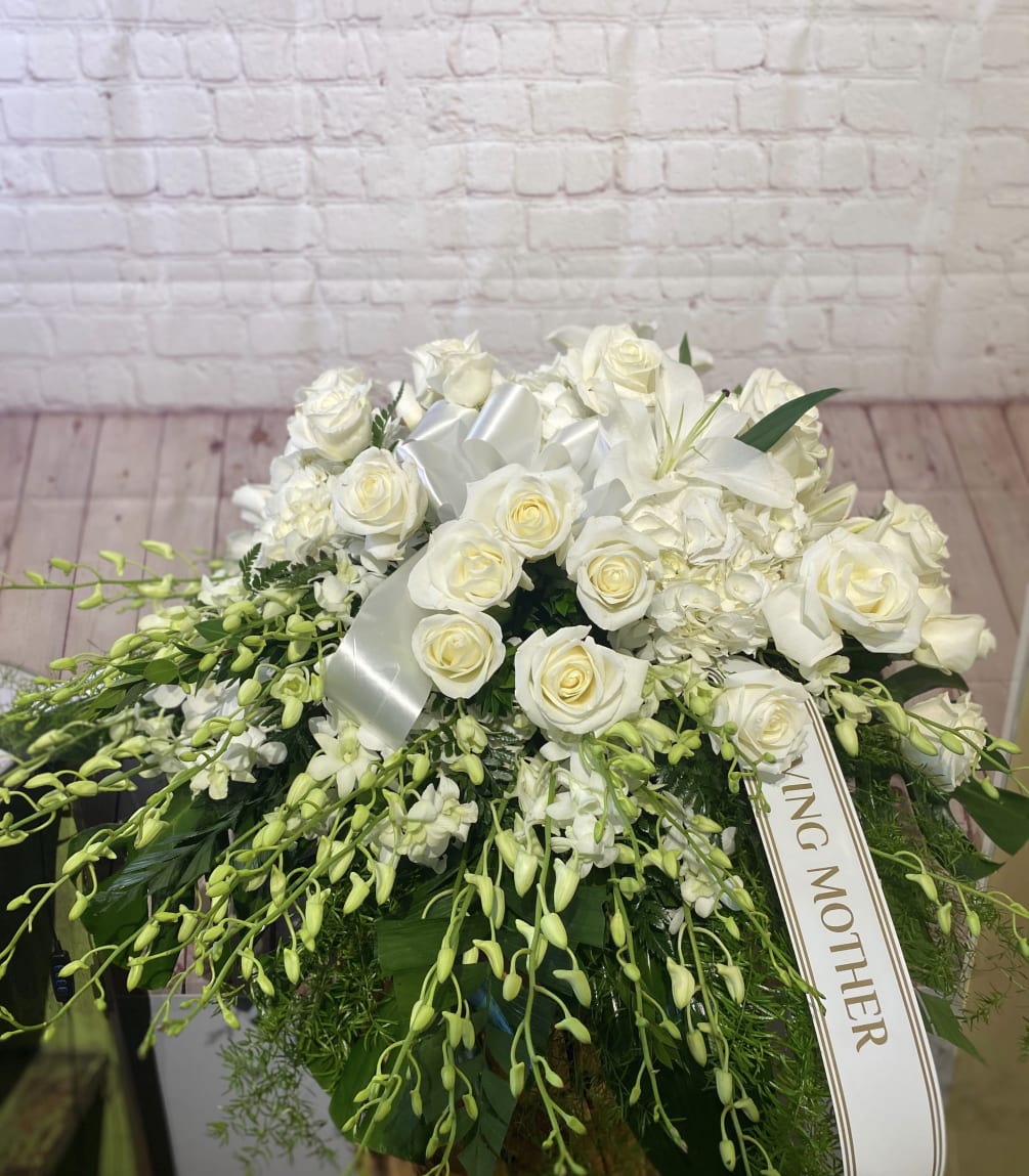 All White Luxury Casket Spray By Leos Metropolitan Florist 0469