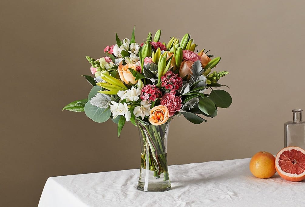 The Colorful Garden bouquet is filled with various shades of pinks and