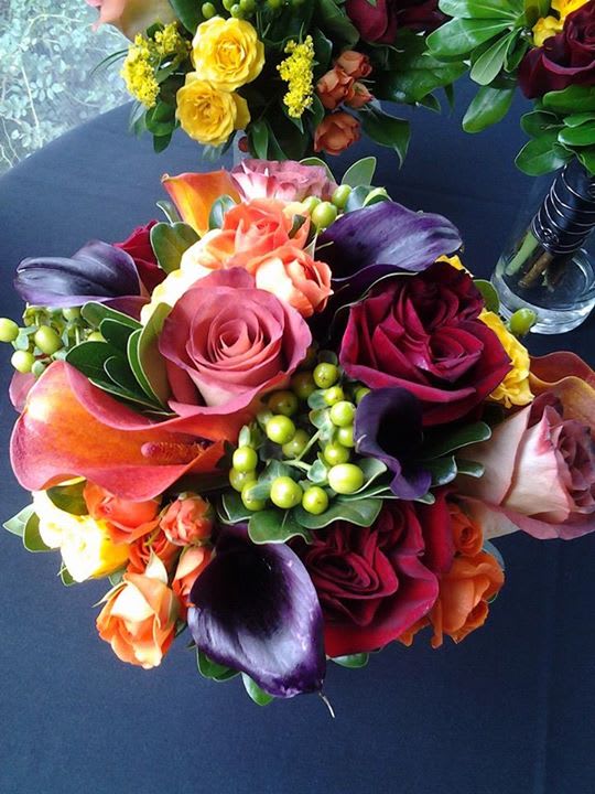 rich fall colors of red, greens, brown, orange &amp; purple - handtied