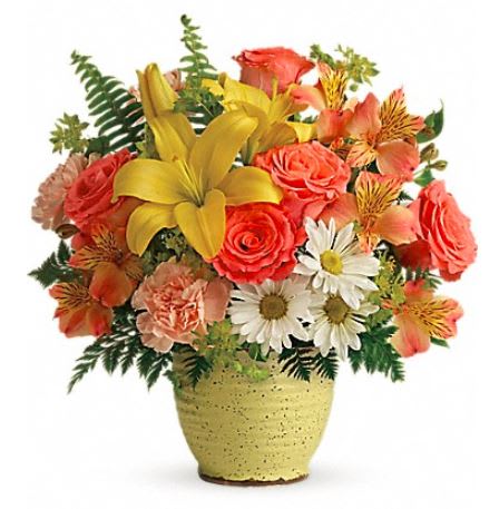 Bright as a sunny morning, this radiant rose and lily bouquet blooms