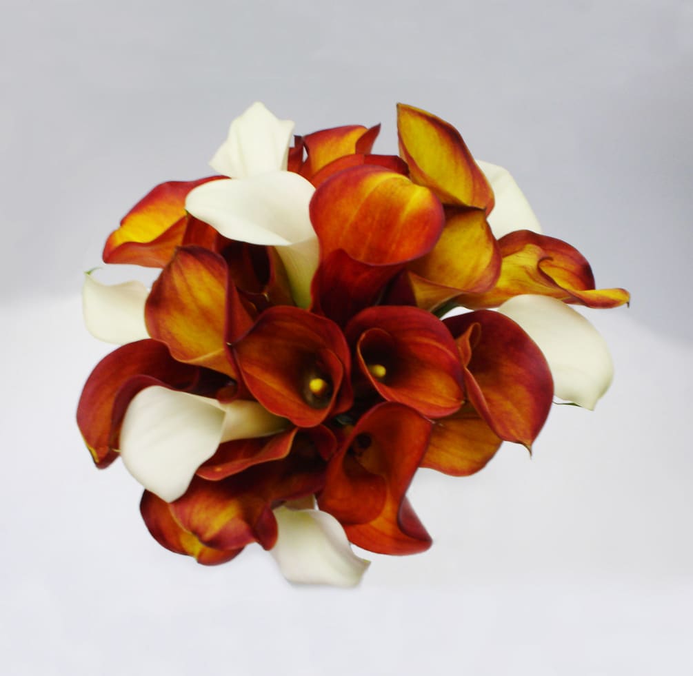 orange and white calla lily bouquet