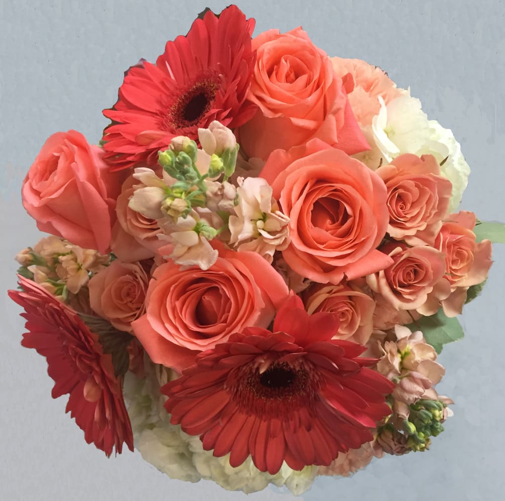 Red Daisy Bridal Bouquet, Artificial Wedding Flowers