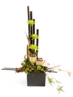 Bamboo and tropical flowers