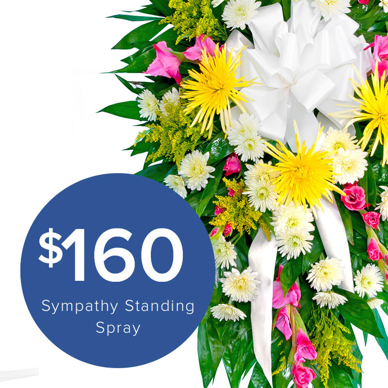 A beautifully created sympathy standing spray of a 48&quot; easel by our