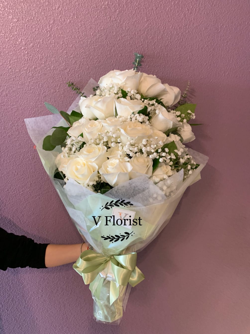Love Embrace White Roses Simple Wrapped By V Florist