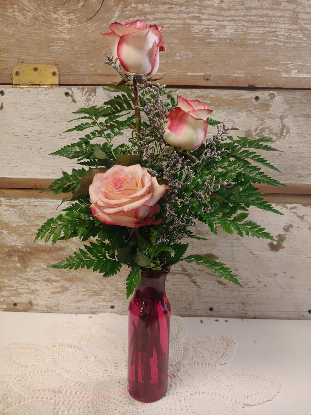 Three Roses in a bud vase