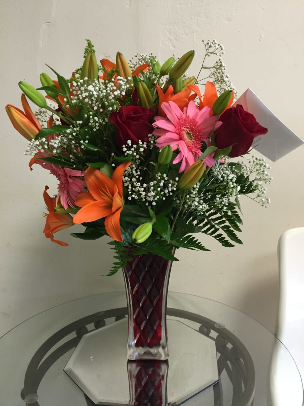 Nice Mix of flowers, gerbs, lilies, roses, baby breath and more

Flowers and