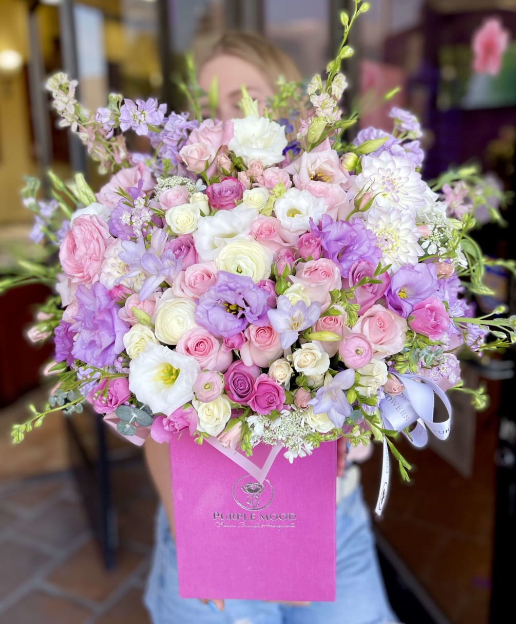 Signature Hot Pink Box by Purple Mood Flowers