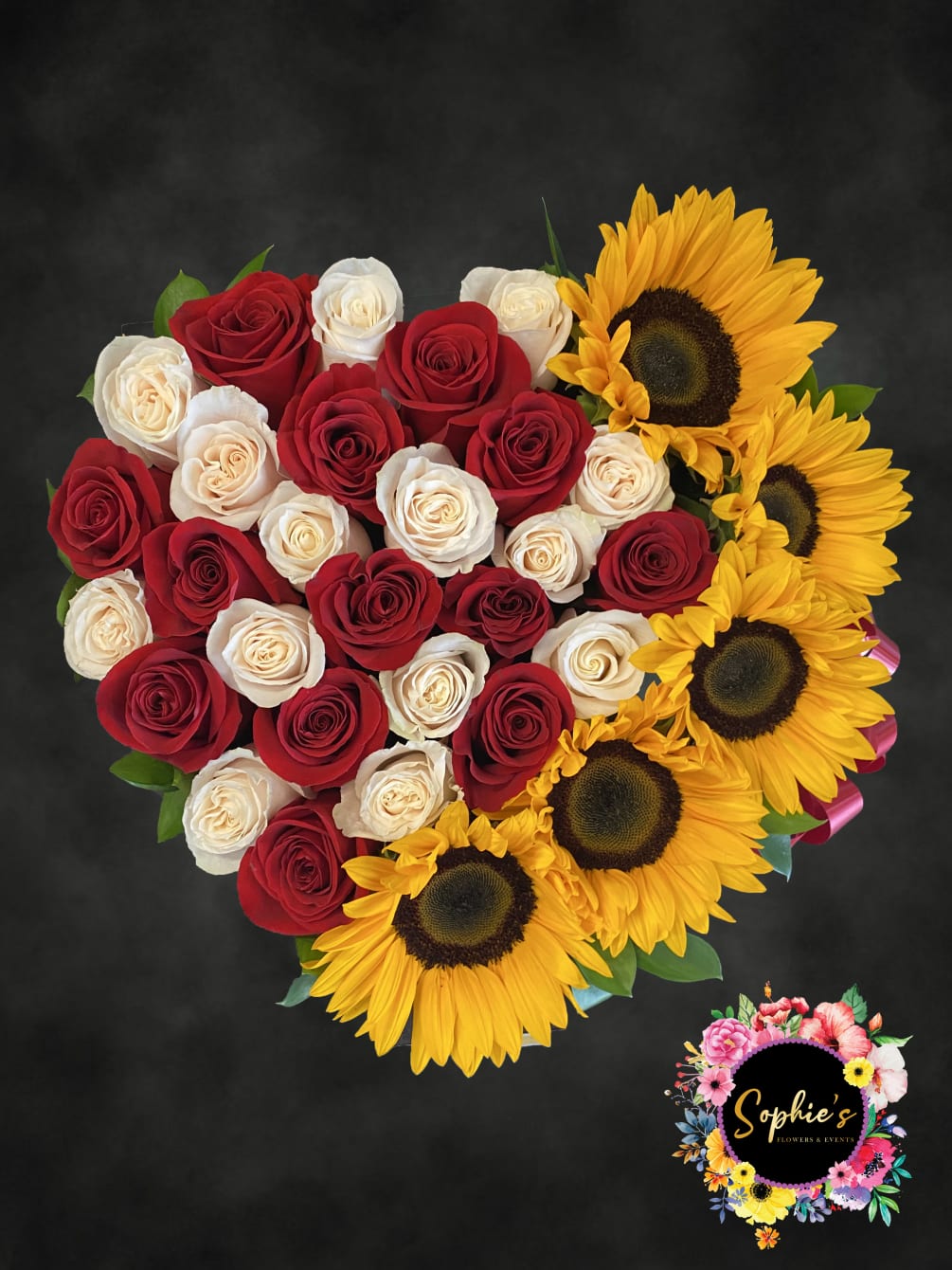 Sunflower and Rose Heart by Sophies Flowers and Events