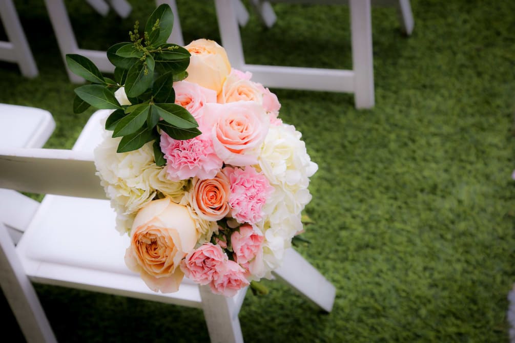 Flower bouquet for the Aisle Runners attached to chairs White hydrangea touch