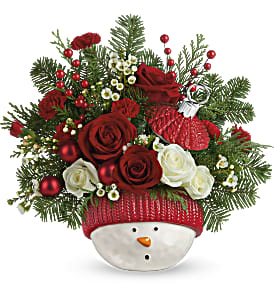 This jolly snowman can&#039;t wait to bring his fresh, festive bouquet to