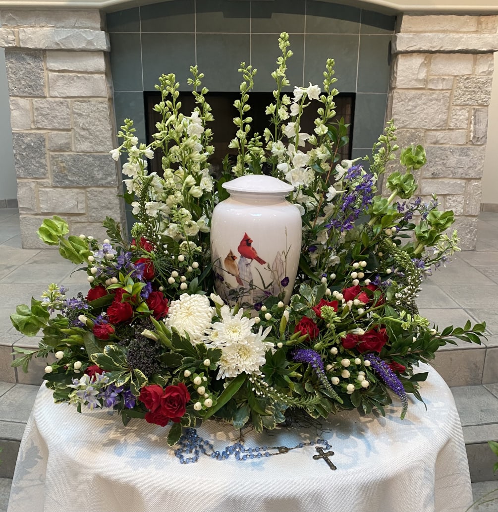Beautiful floral arrangement to accompany an urn ~ Call to specify colors