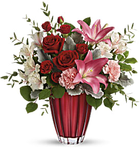 Turn on the charm with romantic red roses and playful pink blooms