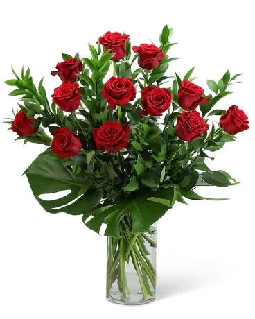 A dozen gorgeous long stemmed Red  Ecuadorian  Roses adorned by
