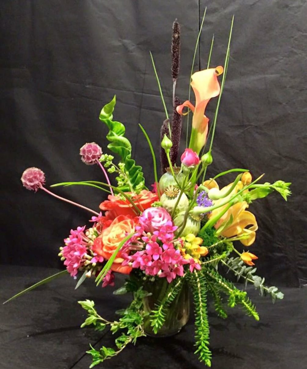 Arrangement of pinks, greens, and yellows.