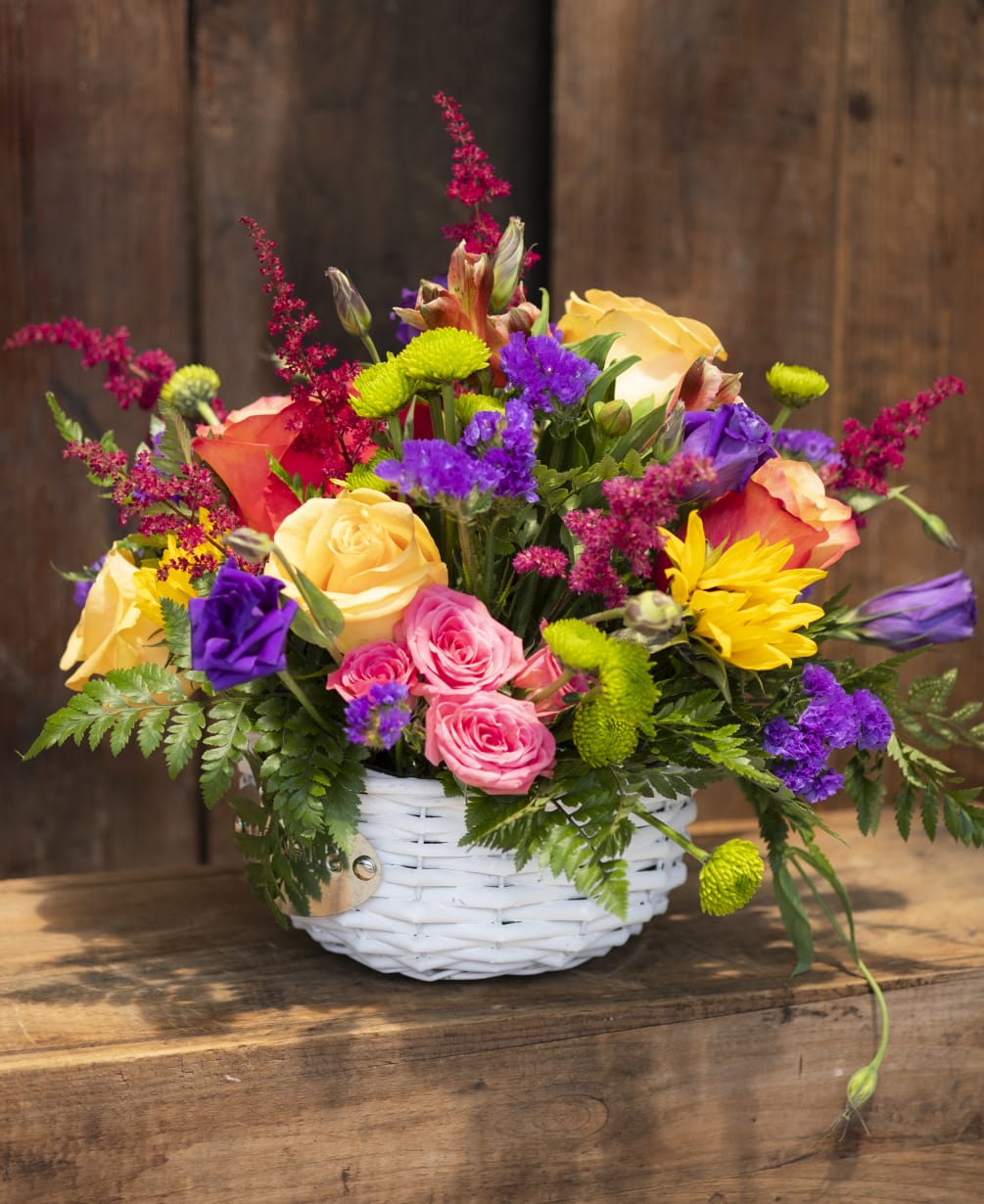 This artisan arrangement overall theme is bright bold colors.  The actual