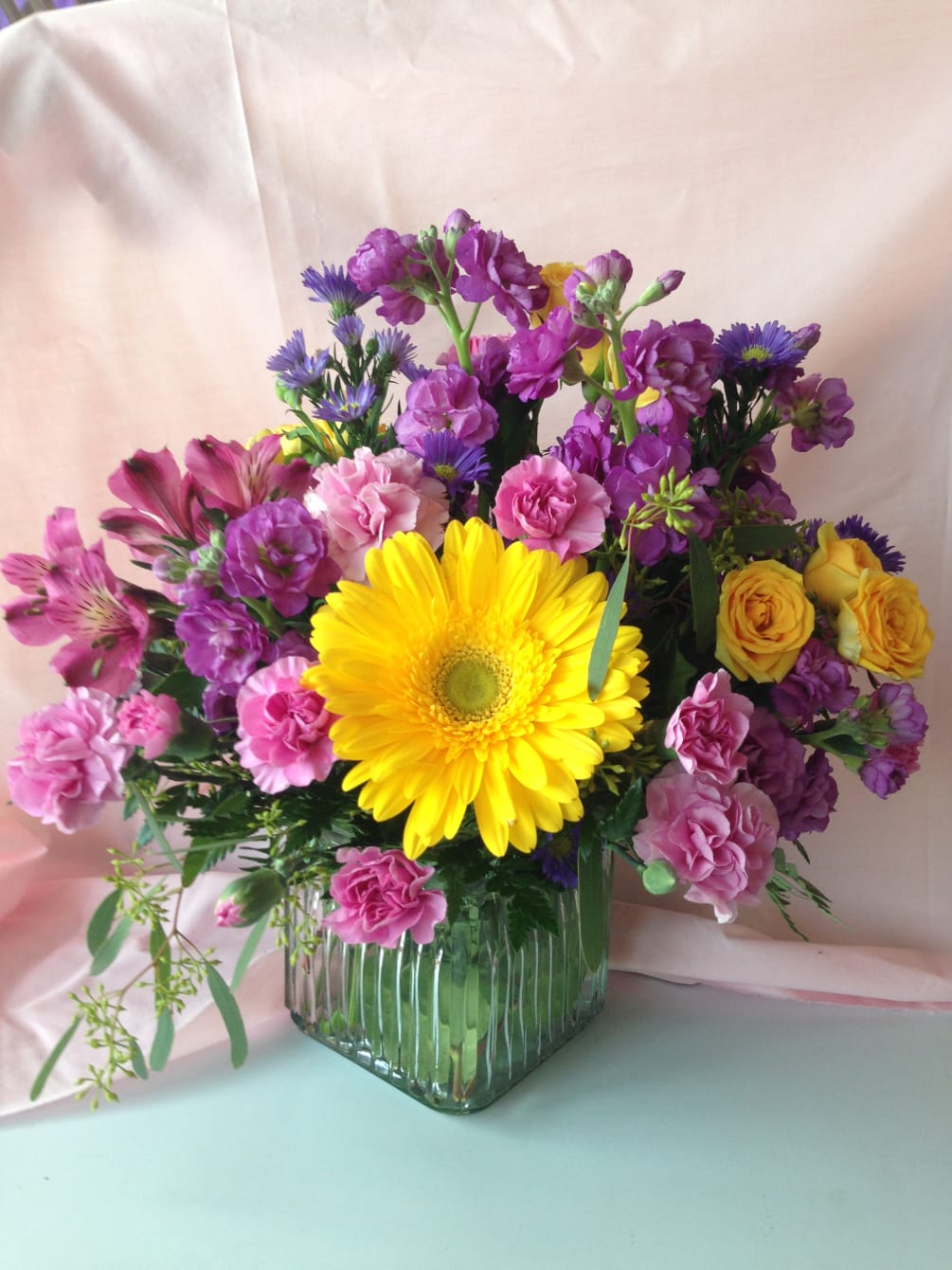 Brighten your day with this beautiful array of yellow, pinks and purple