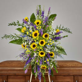 Sunflowers  and Blue Delphinium to create a field of flowers look.
