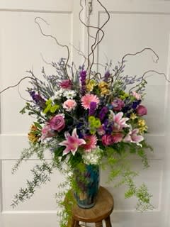 A large arrangement of beautiful flowers