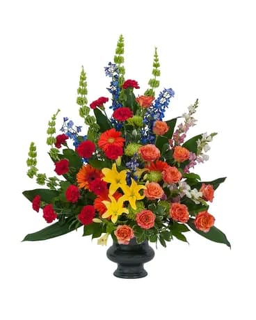 A combination of bright color blooms to celebrate the life of your