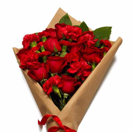 Dozen carnation, Dozen red roses wrapped in a beautiful bouquet. Perfect for