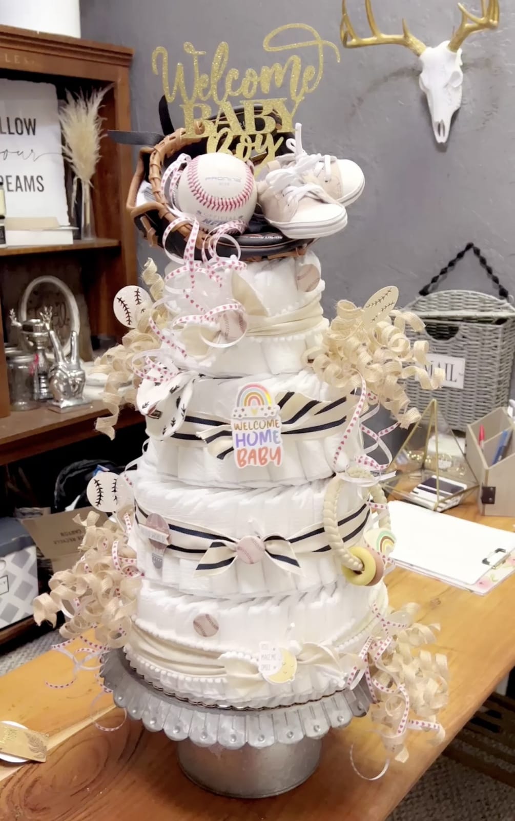 Standing baby sale diaper cake